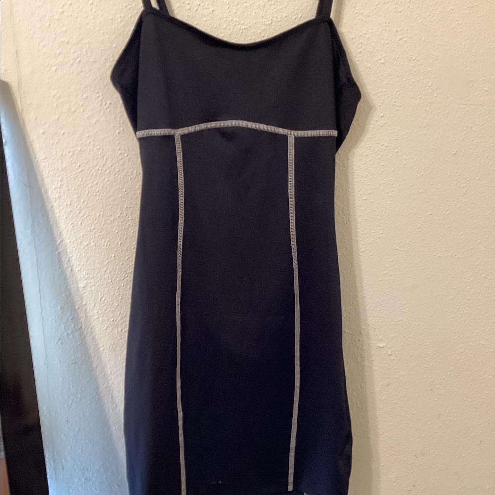 Black bodycon dress! White stitch detailing!
